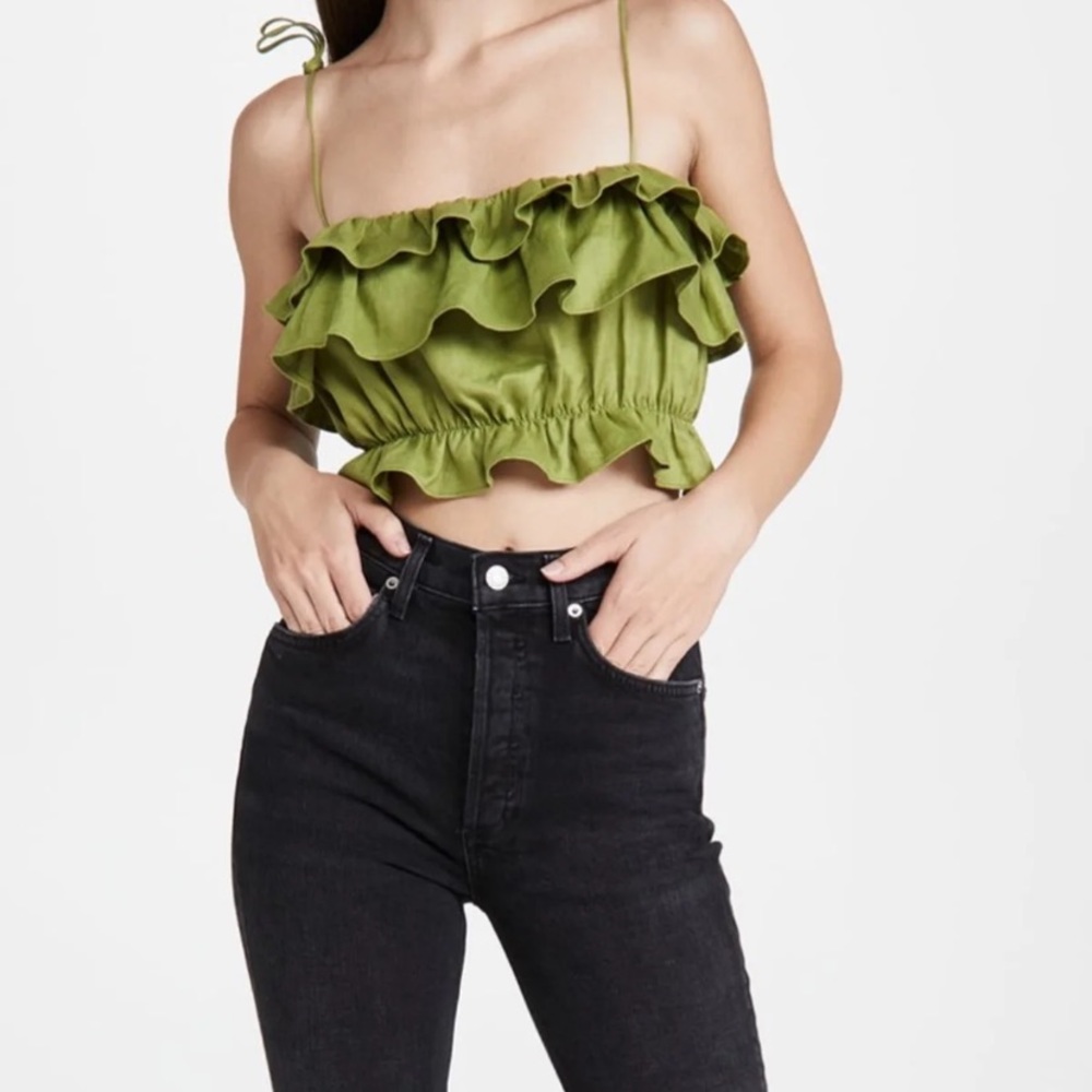 Reformation Green Ruffle Crop Top - Picture 2 of 5